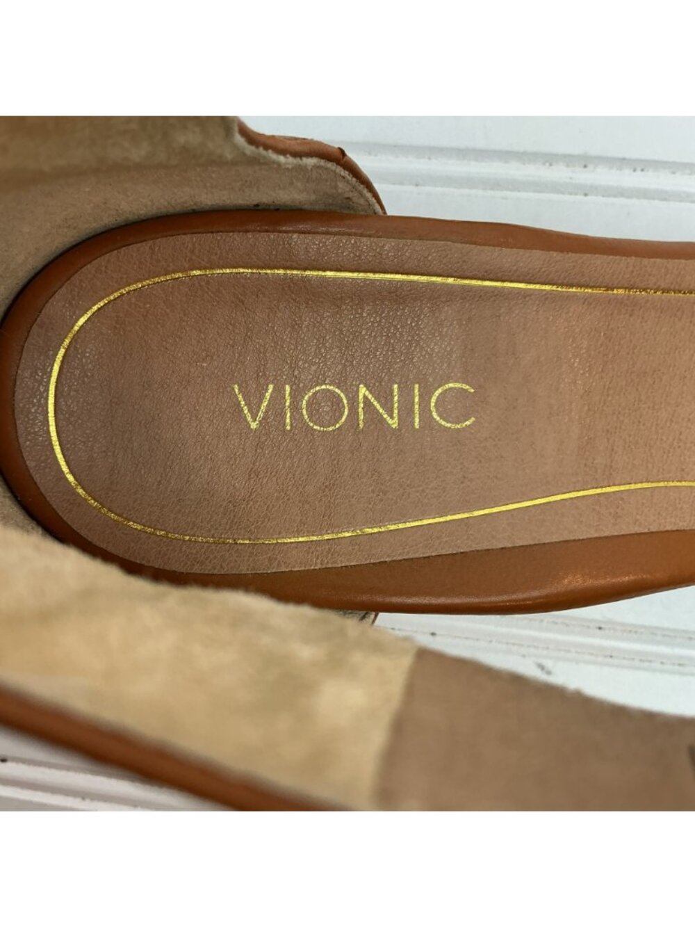 Vionic Solana Block Heel Leather Ankle Strap Sandals Womens 9 Cognac Brown - Picture 9 of 12